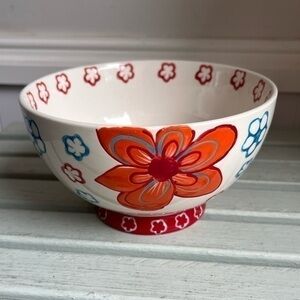 Dutch Wax Hand painted Ceramic 6” Bowl Orange, Blue, Red Floral